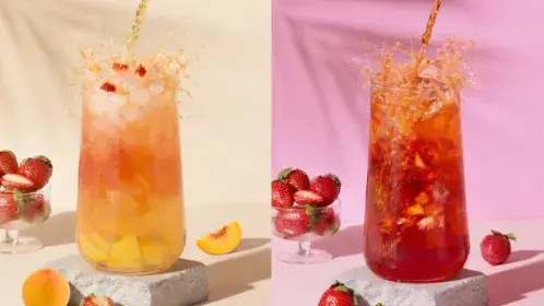 「莓好桃氣」（左款）與「草莓紅了」（右款）新登場開喝。